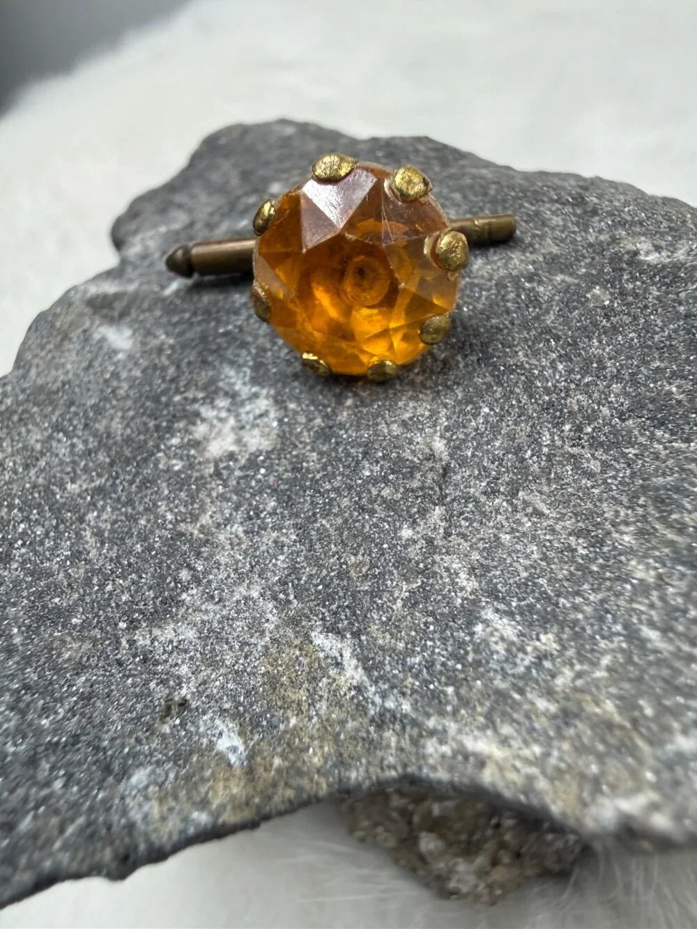 Single Antique Topaz Glass Rhinestone Button Stud Shirt Stud